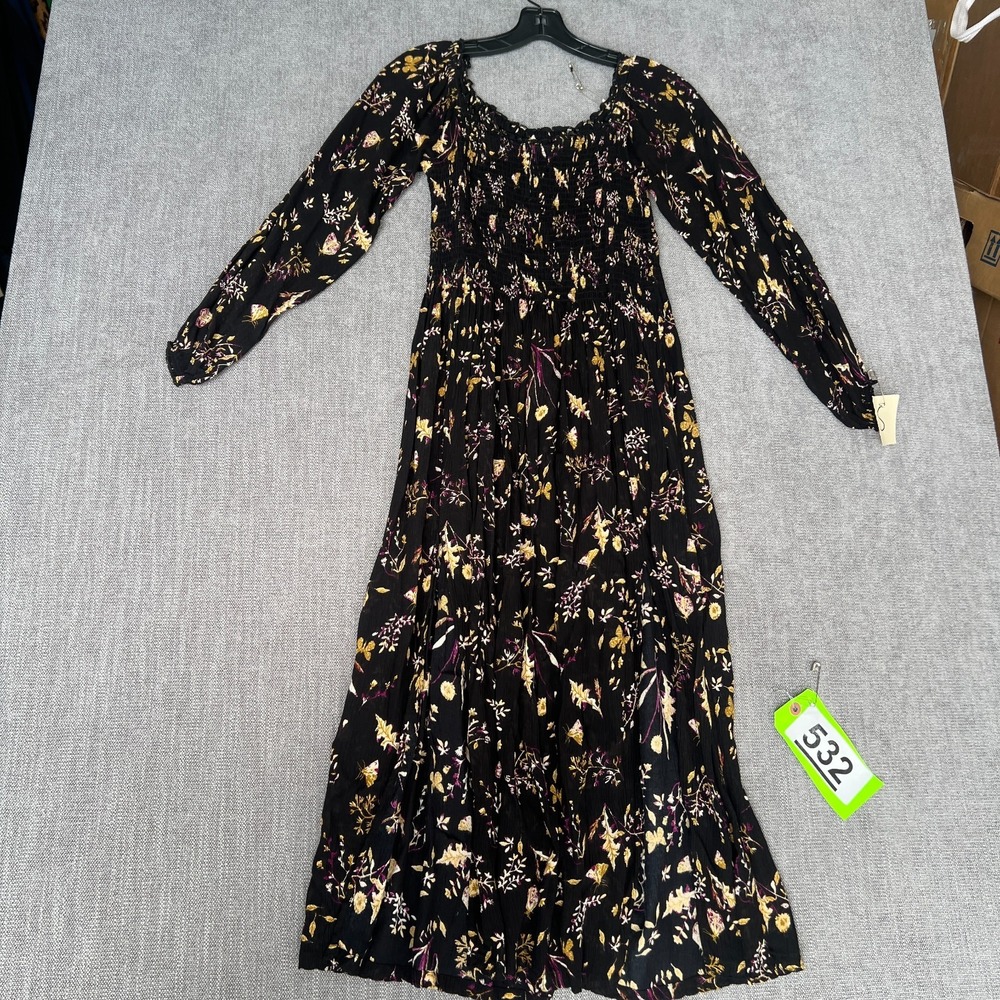 Kimchi Blue Urban Outfitters Smocked Dress Womens Small Black Floral Long Sleeve